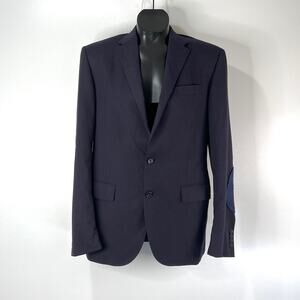 Polo Ralph Lauren Wool Navy Blazer With Leather Elbow Patches